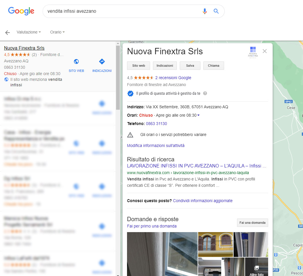 Local seo Avezzano - la scheda di Nuova Finextra srl su Google my business